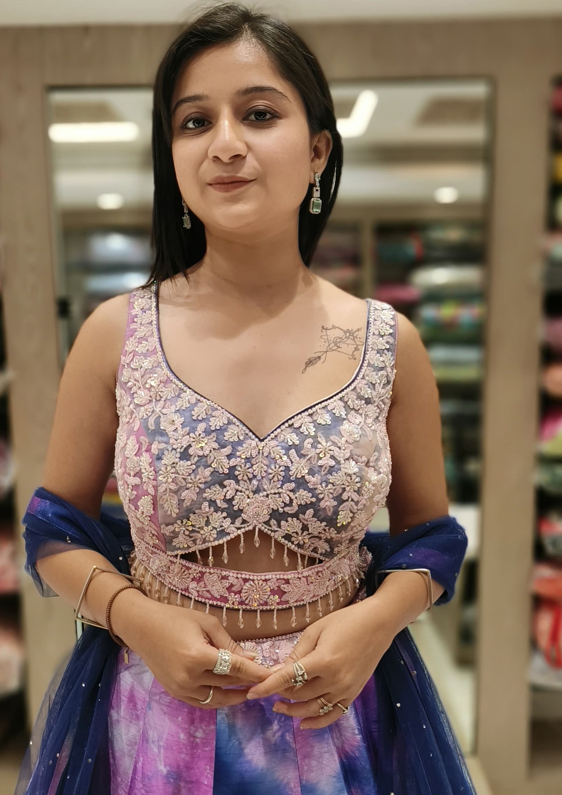 Multi Color Tie & Dye Raw Silk Hand Work Lehenga Choli